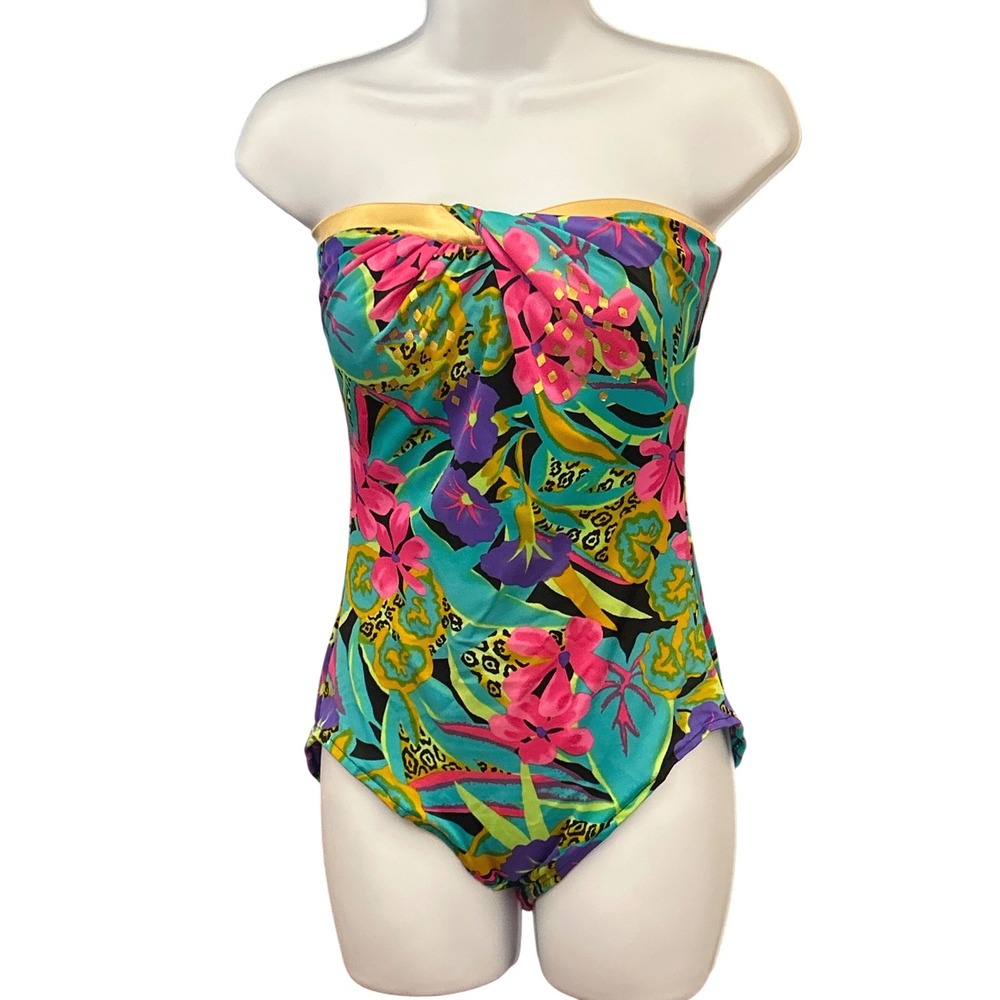 Vintage Esther Williams One Piece Swimsuit Retro Pinup Tropical Maximalist